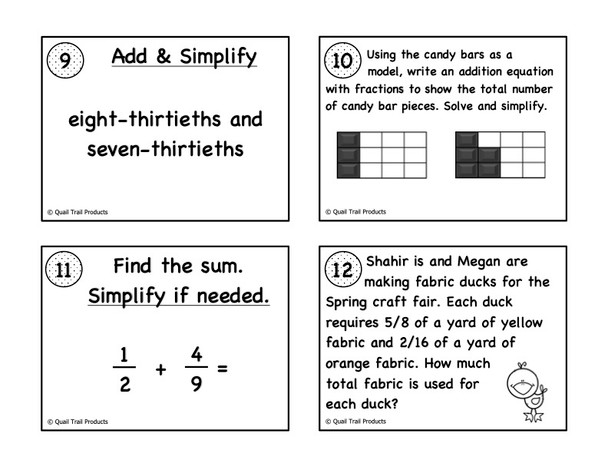 Adding Like Fractions and Unlike Fractions TASK CARDS