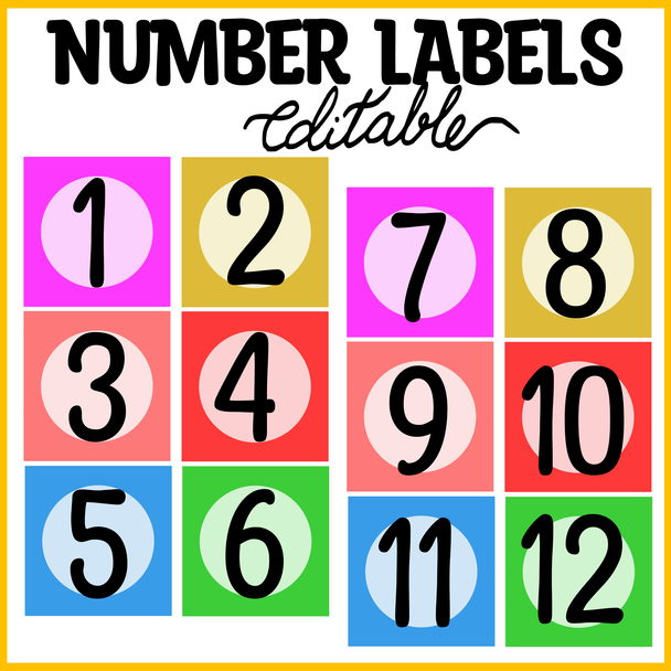 Printable Number Labels from 1 to 36, Editable Number Labels, Square Number Labels