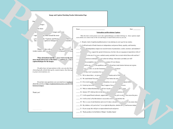 Nationalism and Revolutions in the 1800s Primary Source Image Activity