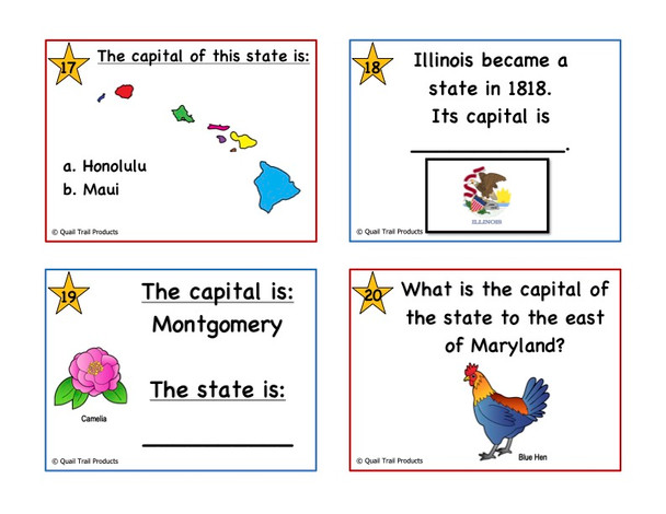 U.S. States and Capitals Set 1 TASK CARDS
