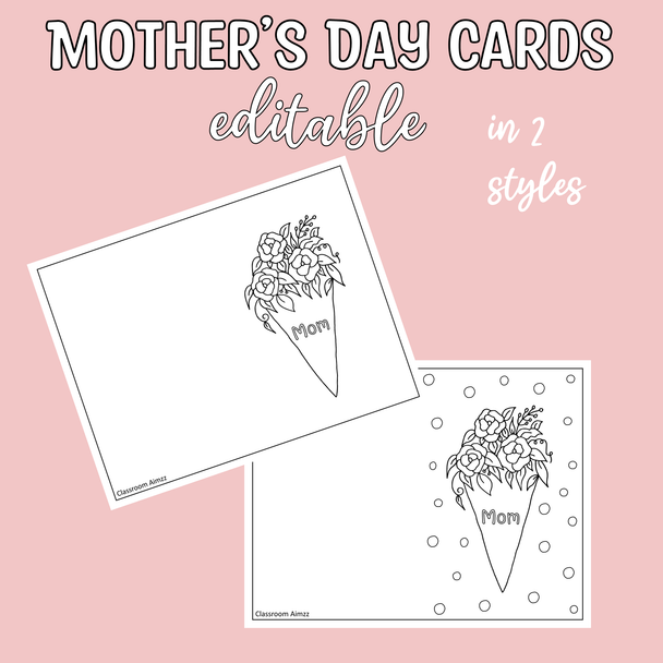 Mother's Day Cards, Mother's Day Activity, Editable Coloring Cards, Printable