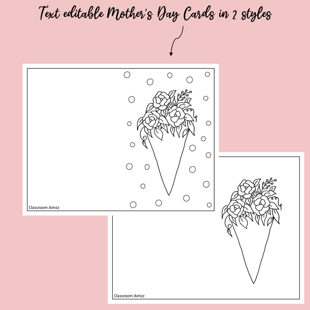 Mother's Day Cards, Mother's Day Activity, Editable Coloring Cards, Printable