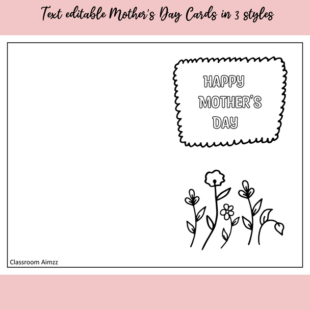  Printable Mother's Day Cards, Mother's Day Coloring Page, Editable 