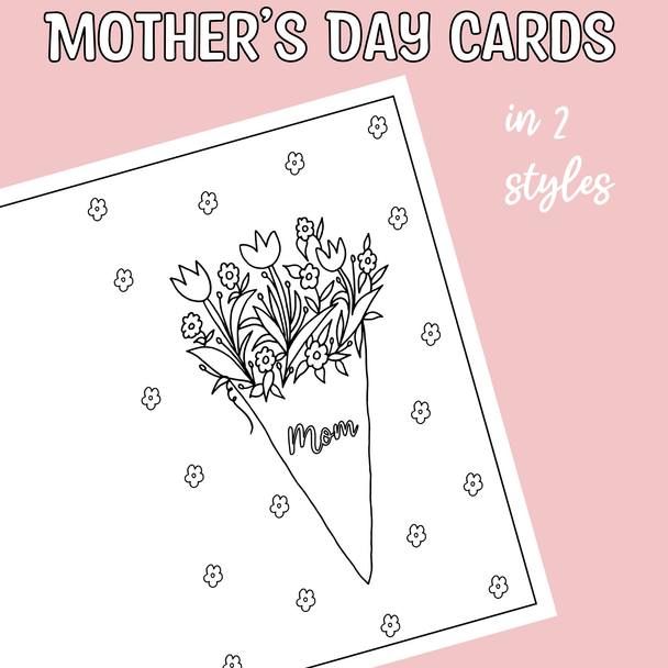 Tulips Mother's Day Cards, Mother's Day Coloring Page, Editable Cards