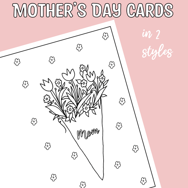 Tulips Mother's Day Cards, Mother's Day Coloring Page, Editable Cards