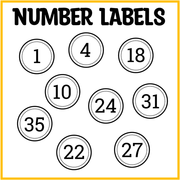 Small Circle Number Labels 1 to 48, Printable Black and White Number Labels