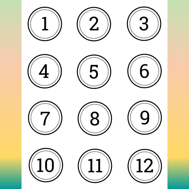 Small Circle Number Labels 1 to 48, Printable Black and White Number Labels