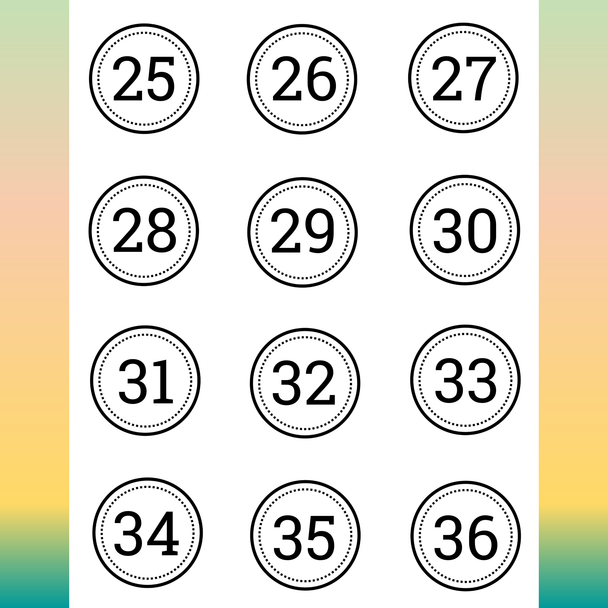 Small Circle Number Labels 1 to 48, Printable Black and White Number Labels