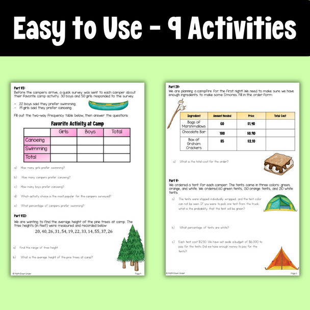 End of Year Math Project for Middle School - 'Running a Summer Camp'