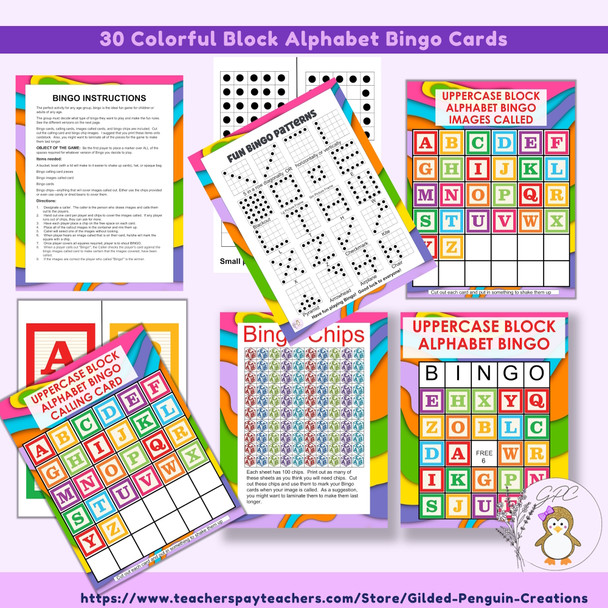 Uppercase Alphabet Bingo Cards with Block Letters Game - 5x5