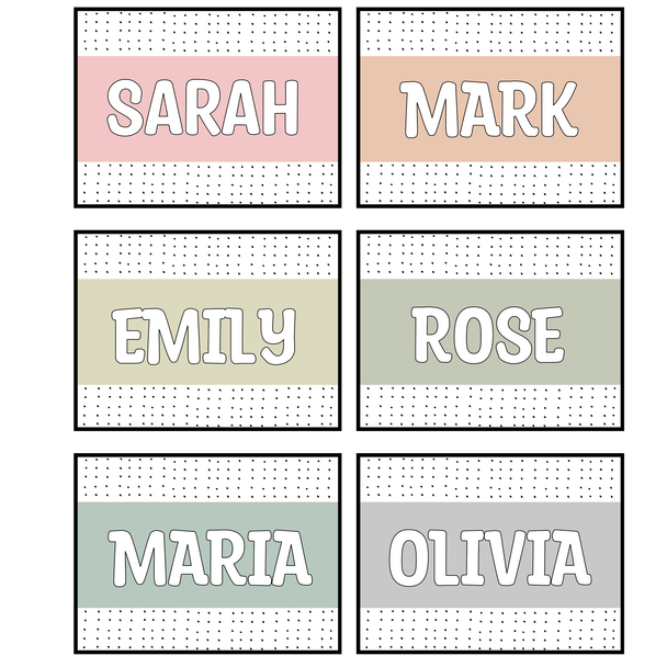 Free Printable Dotty Students Name Labels, Name Plates, Classroom labels