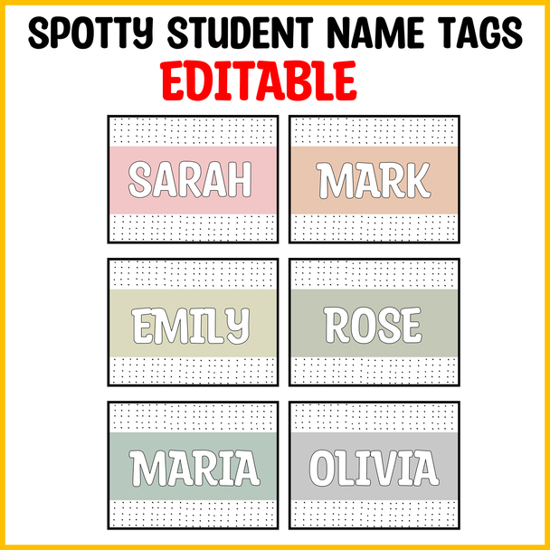 Free Printable Dotty Students Name Labels, Name Plates, Classroom labels