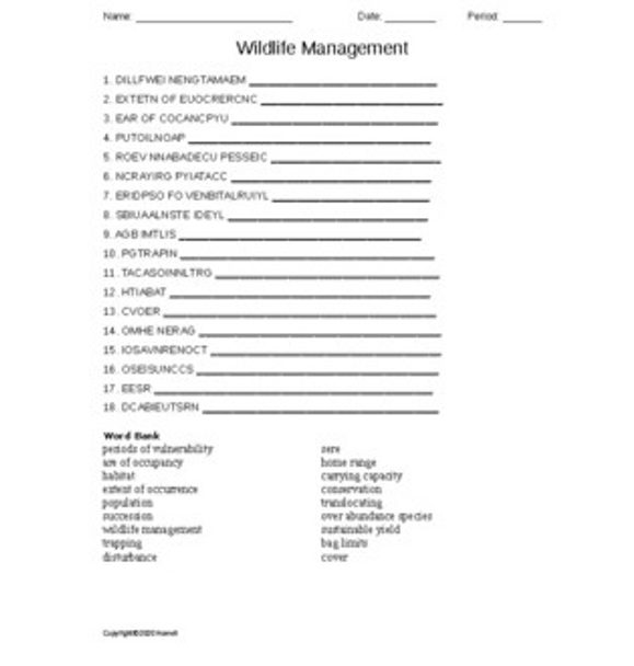 Wildlife Management Word Scramble