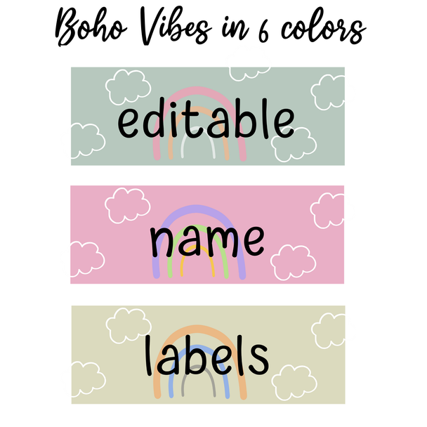 Printable Rainbow Name Labels, Student Name tags, Editable Labels
