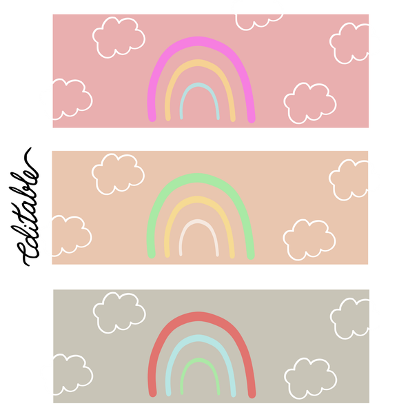 Printable Rainbow Name Labels, Student Name tags, Editable Labels