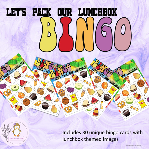 Back to School Bingo Pack Our Lunchbox Cards Activity Game - 4x4