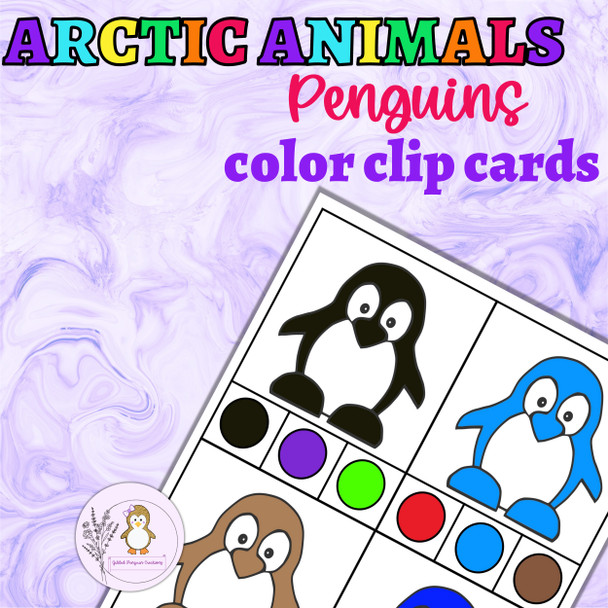 Arctic Animals Color Clip Cards Penguin Color Flash Cards Learn Colors