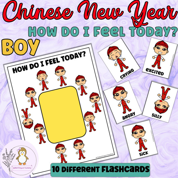 How Do I Feel Today Chinese New Year BOY Poster and Flashcards Emotions Feelings