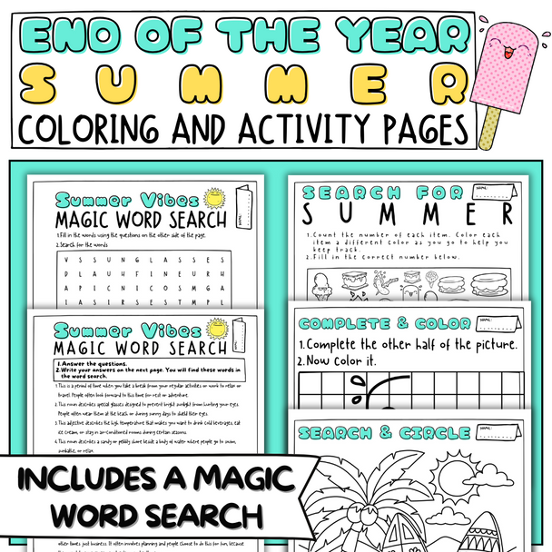 End of the Year Summer Coloring and Activity Pages