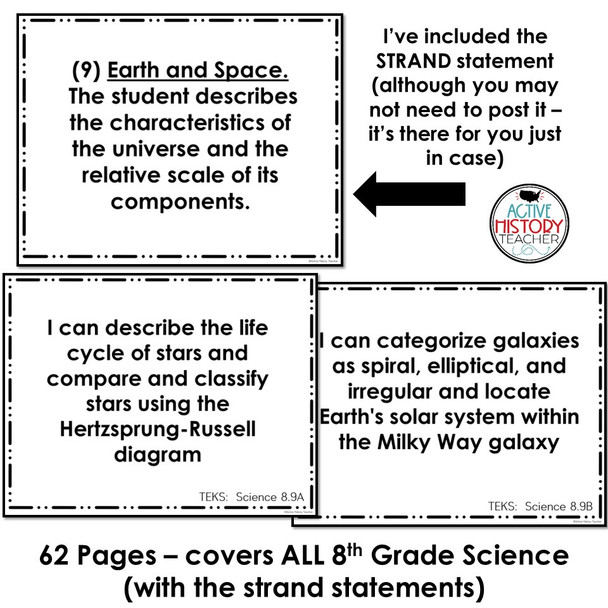 8th  Grade Science TEKS I Can Statements 24-25 TEKS Revision Back to School