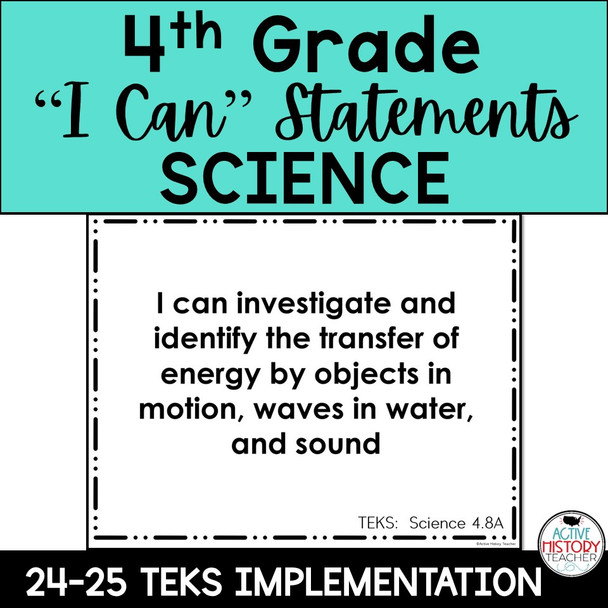 4th Grade Science TEKS I Can Statement 24-25 TEKS Revision Back to School
