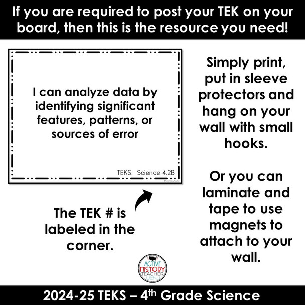 4th Grade Science TEKS I Can Statement 24-25 TEKS Revision Back to School