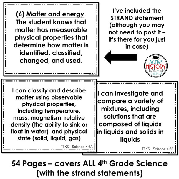 4th Grade Science TEKS I Can Statement 24-25 TEKS Revision Back to School