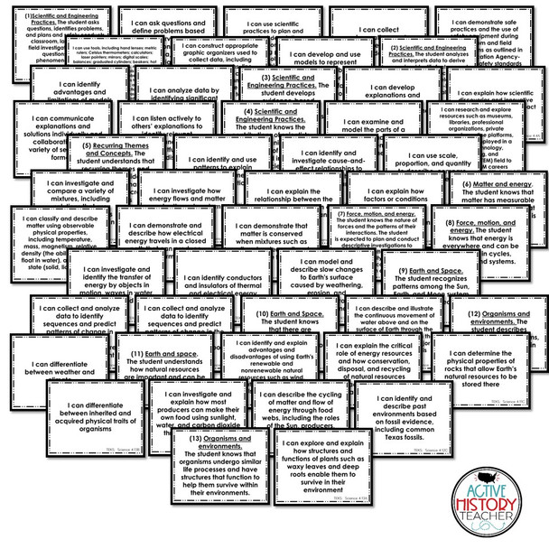 4th Grade Science TEKS I Can Statement 24-25 TEKS Revision Back to School