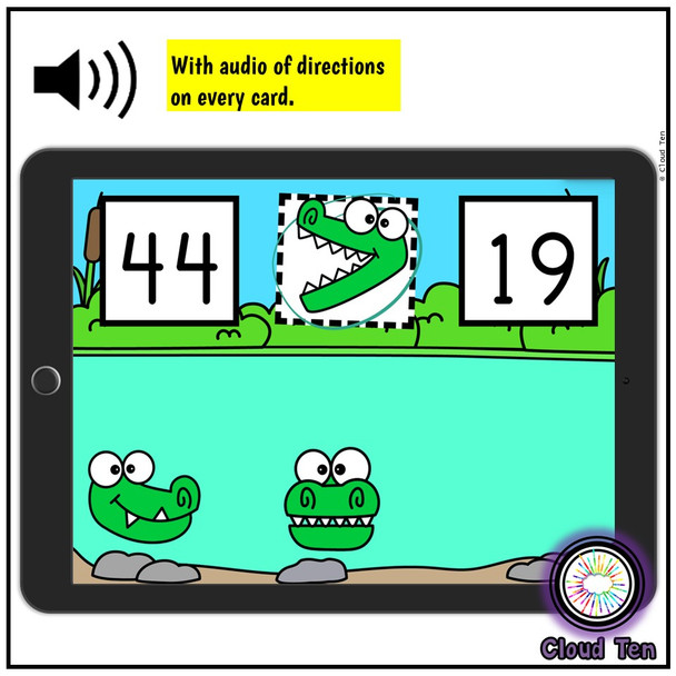 Compare Numbers Crocs 1 - 50 Boom Cards™ | Digital Task Cards