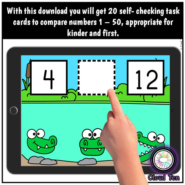 Compare Numbers Crocs 1 - 50 Boom Cards™ | Digital Task Cards