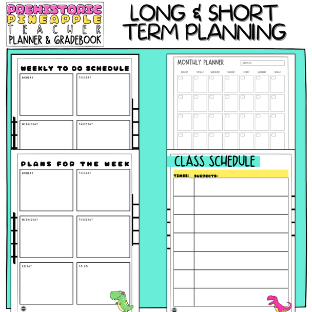 Pineapple | Dinosaur | Tropical |Teacher Planner & Gradebook | Print & Go