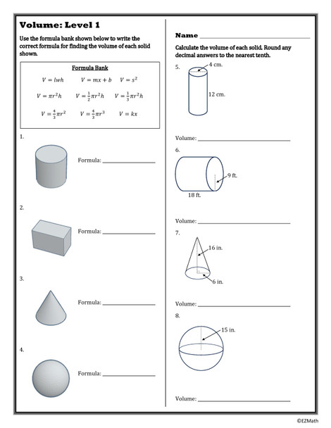 Level Ups: Volume of Cylinders, Cones, & Spheres Review Activity 8th Grade Math