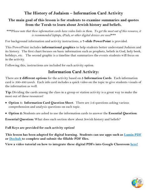 The History of Judaism - Information Card Activity