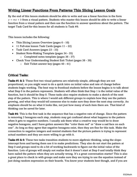 Writing Linear Functions From Patterns Thin Slicing Lesson - Grade 8