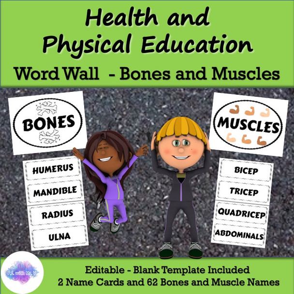 Physical Education and Health Word Wall - BONES AND MUSCLES - EDITABLE