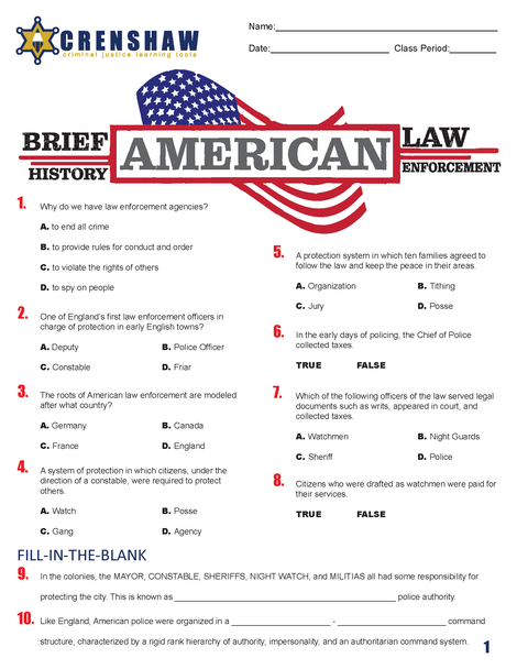  Lesson Bundle BRIEF HISTORY OF AMERICAN LAW ENFORCEMENT