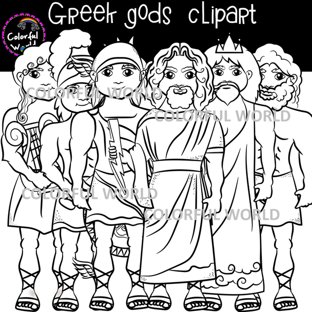 Greek gods and their symbols clipart