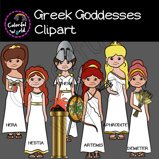 Greek goddesses and their symbols clipart