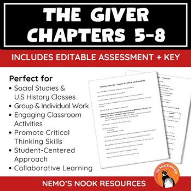 The Giver: Comprehensive Assessment for Chapters 5-8 - Fully Editable