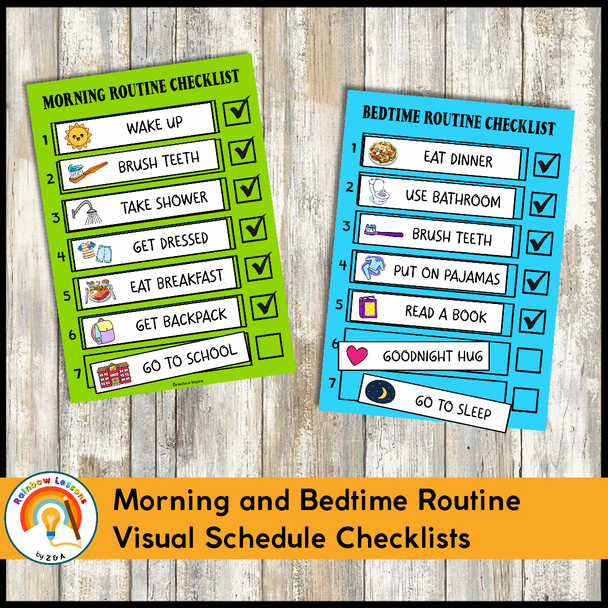 Morning Routine Checklist | Bedtime Routine Visual Schedule | Home Routines Chart 