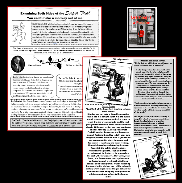 U.S. History | 1920's | Scopes "Monkey" Trial | Document Based Activity