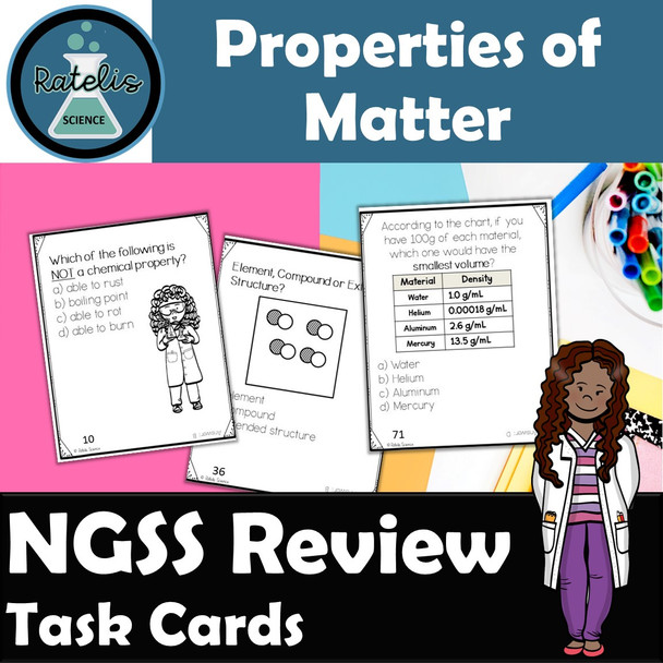 Properties of Matter Task Cards NGSS Physical Science Review 76 Questions