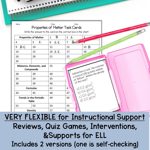 Properties of Matter Task Cards NGSS Physical Science Review 76 Questions