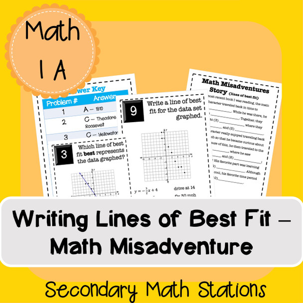 Writing Lines of Best Fit -- Math Misadventure (editable slides)