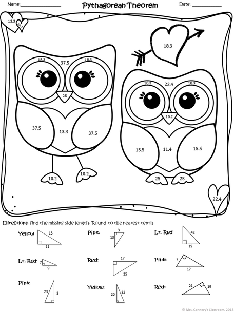 Pythagorean Theorem & Solving Right Triangles Color by Number Worksheets