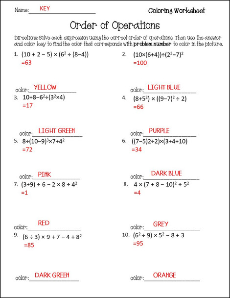 Order of Operations Coloring Activity