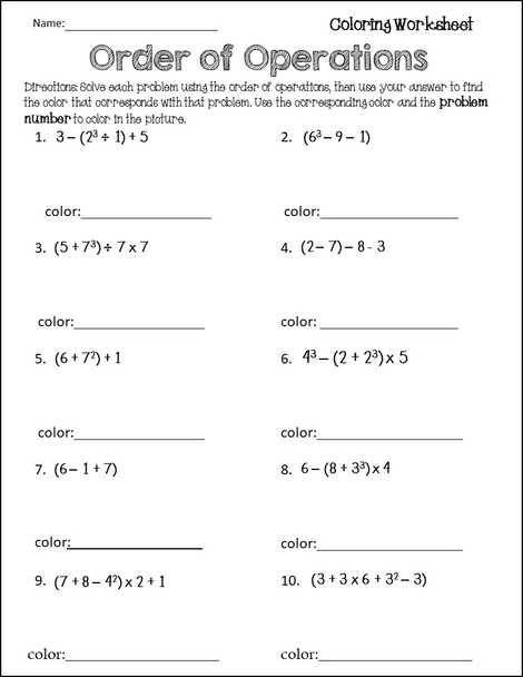 Order of Operations PI Coloring Activity