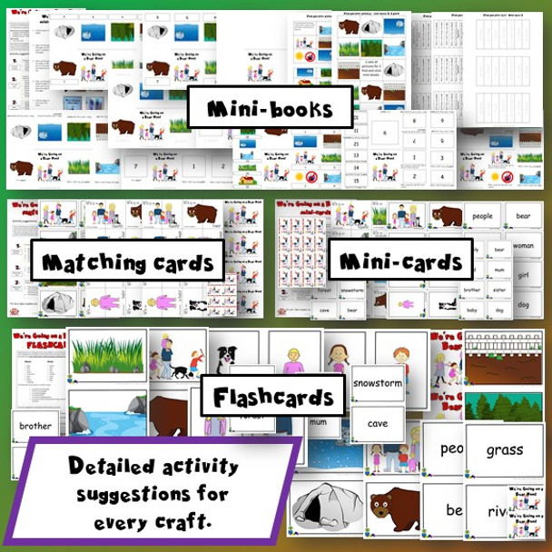 We're Going on a Bear Hunt mini-books, matching cards, mini-cards, flashcards