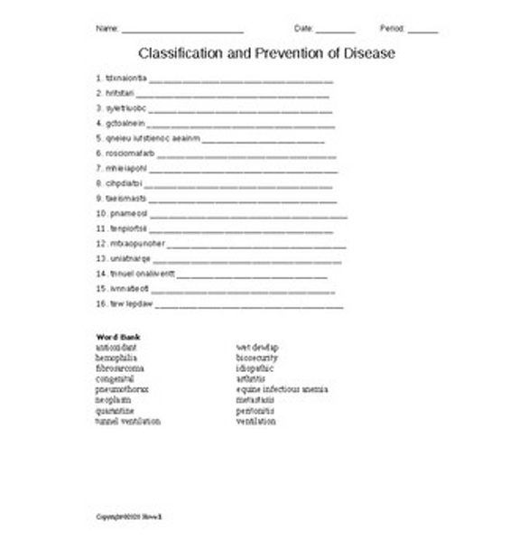 Classification and Prevention of Disease Word Scramble for Vet. Science Students