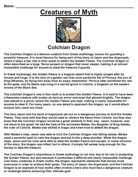 Creatures of Myth Worksheet Packet (230+ Assignments)